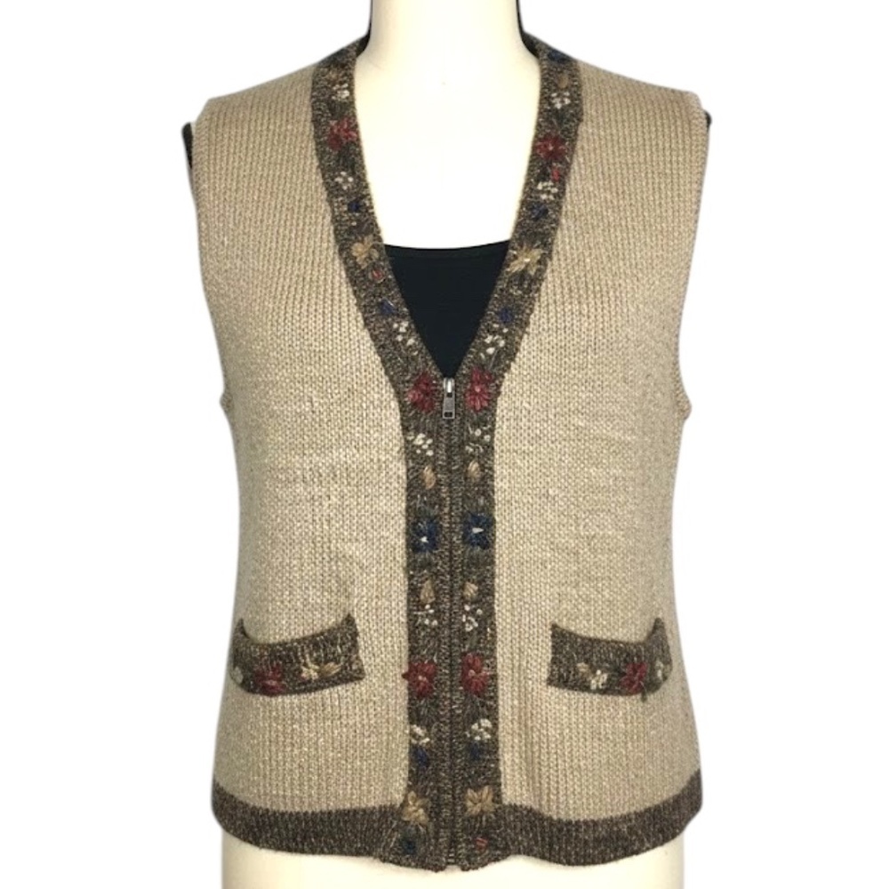 Graffiti Women’s Boho Knit Sweater Vest, Floral Detail